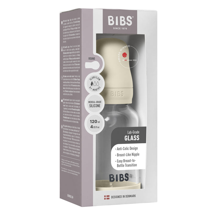 Glasfløska, 120 ml, Silikon, Ivory
